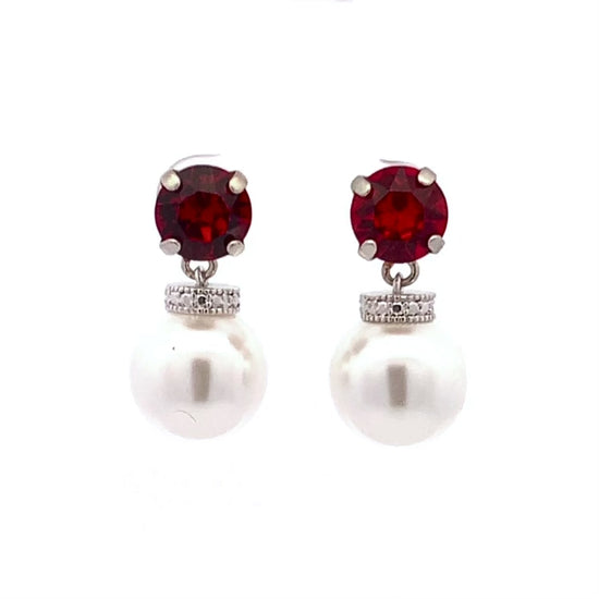 Ruby pearl drop earrings silver
