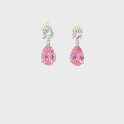 October birthstone pear drop earrings silver
