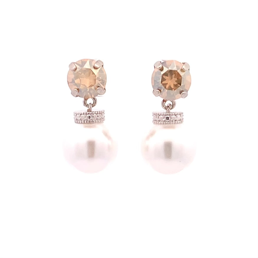 Golden topaz pearl drop earrings silver