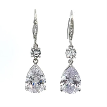 crystal teardrop bridal earrings silver