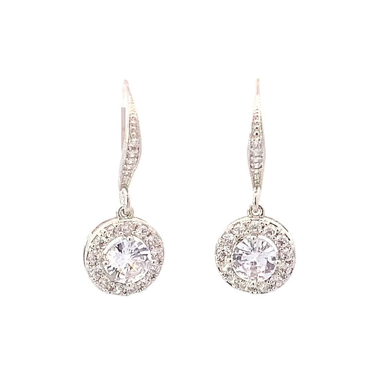 halo drop bridal earrings silver