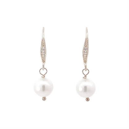 simple pearl drop earrings silver
