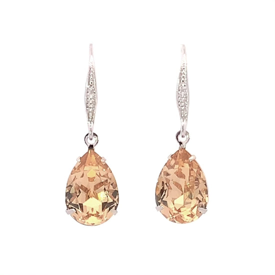 golden topaz crystal teardrop earrings silver