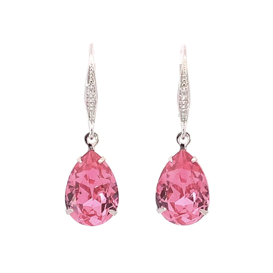 pink tourmaline crystal teardrop earrings silver
