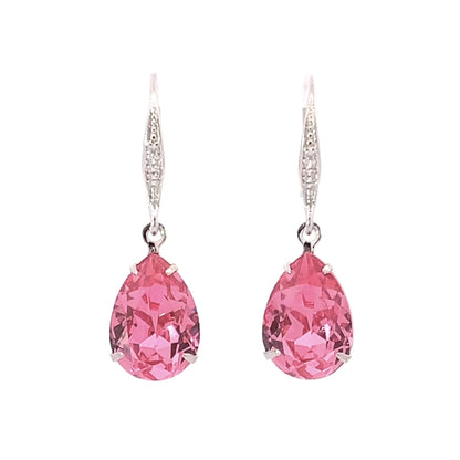 pink tourmaline crystal teardrop earrings silver