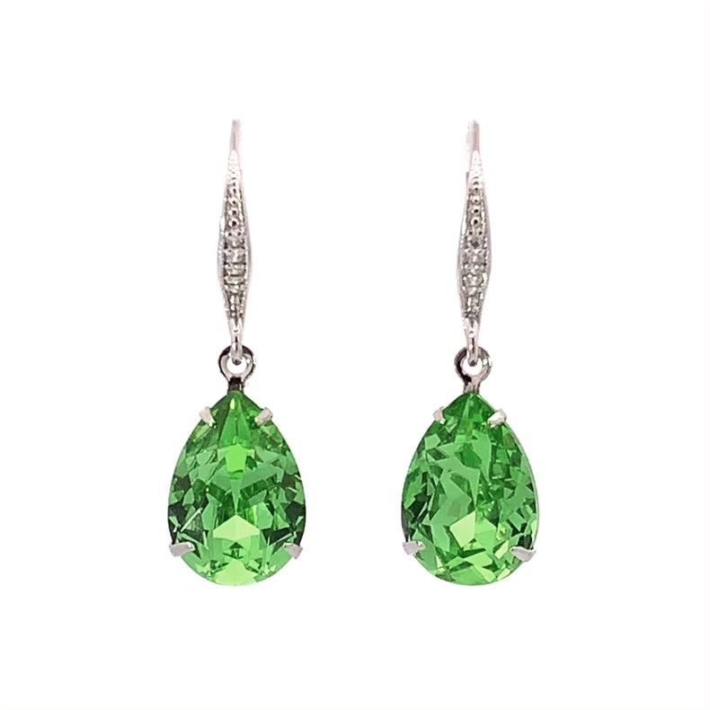 peridot crystal teardrop earrings silver