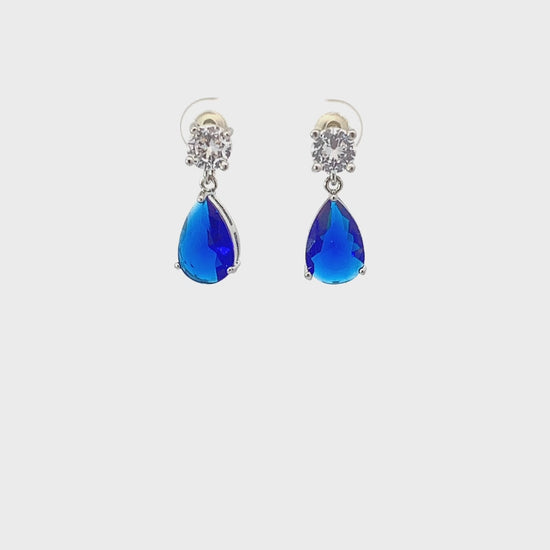 Sapphire birthstone pear drop earrings silver