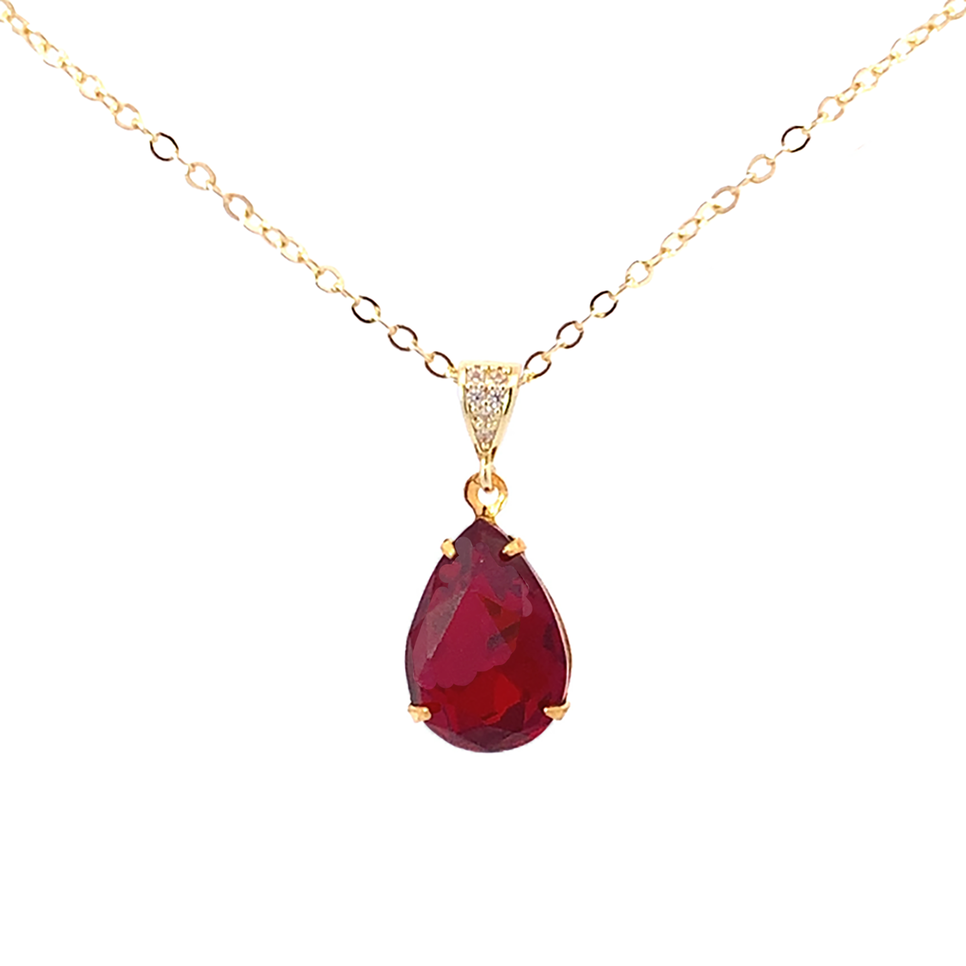 ruby crystal teardrop pendant necklace gold