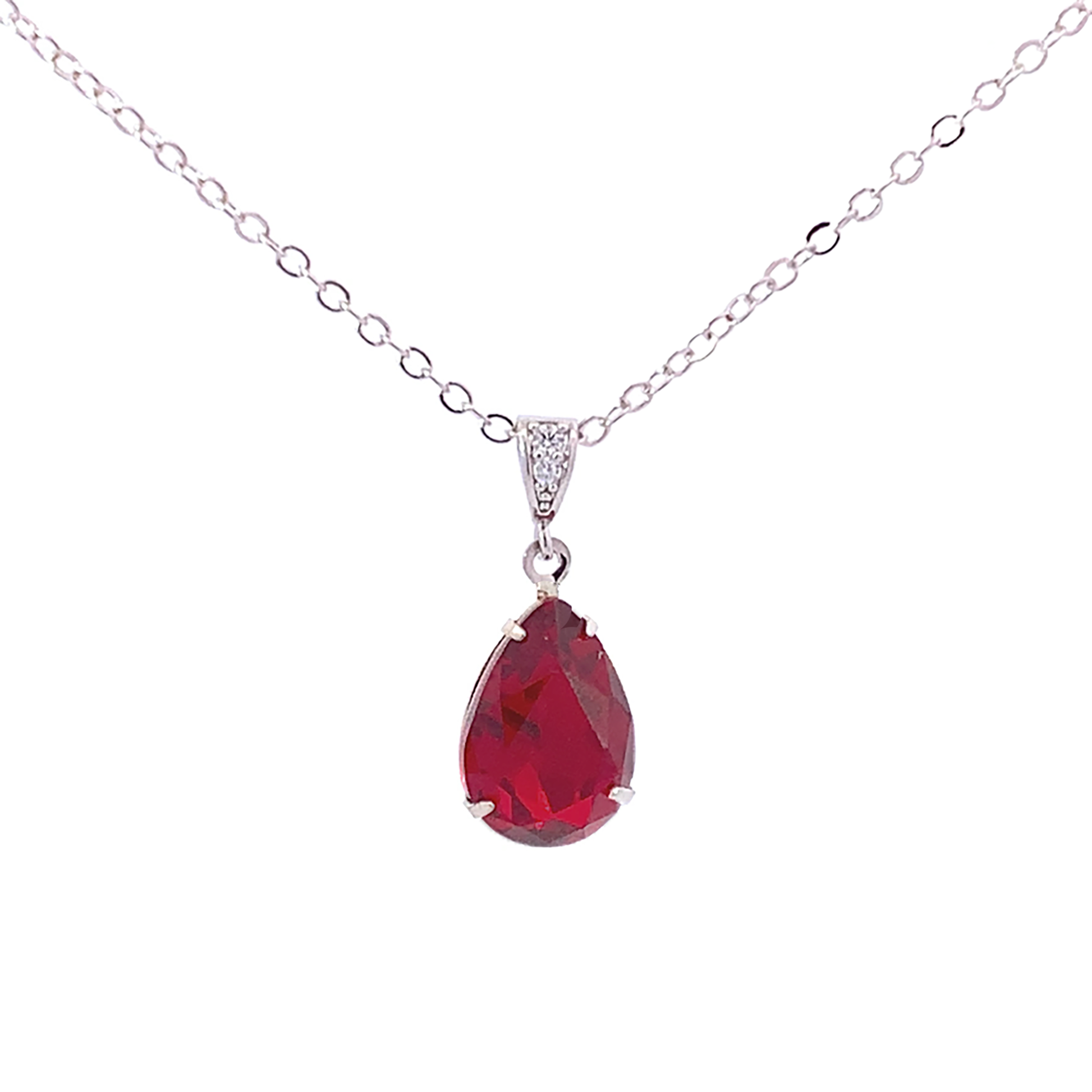 ruby crystal teardrop pendant necklace silver