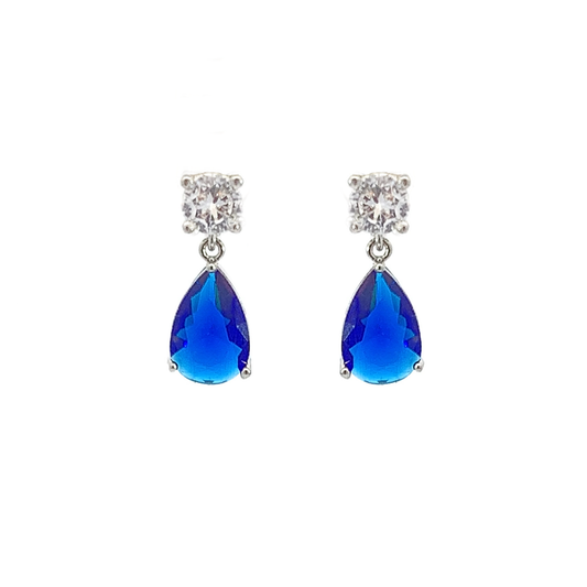 Sapphire birthstone pear drop earrings silver