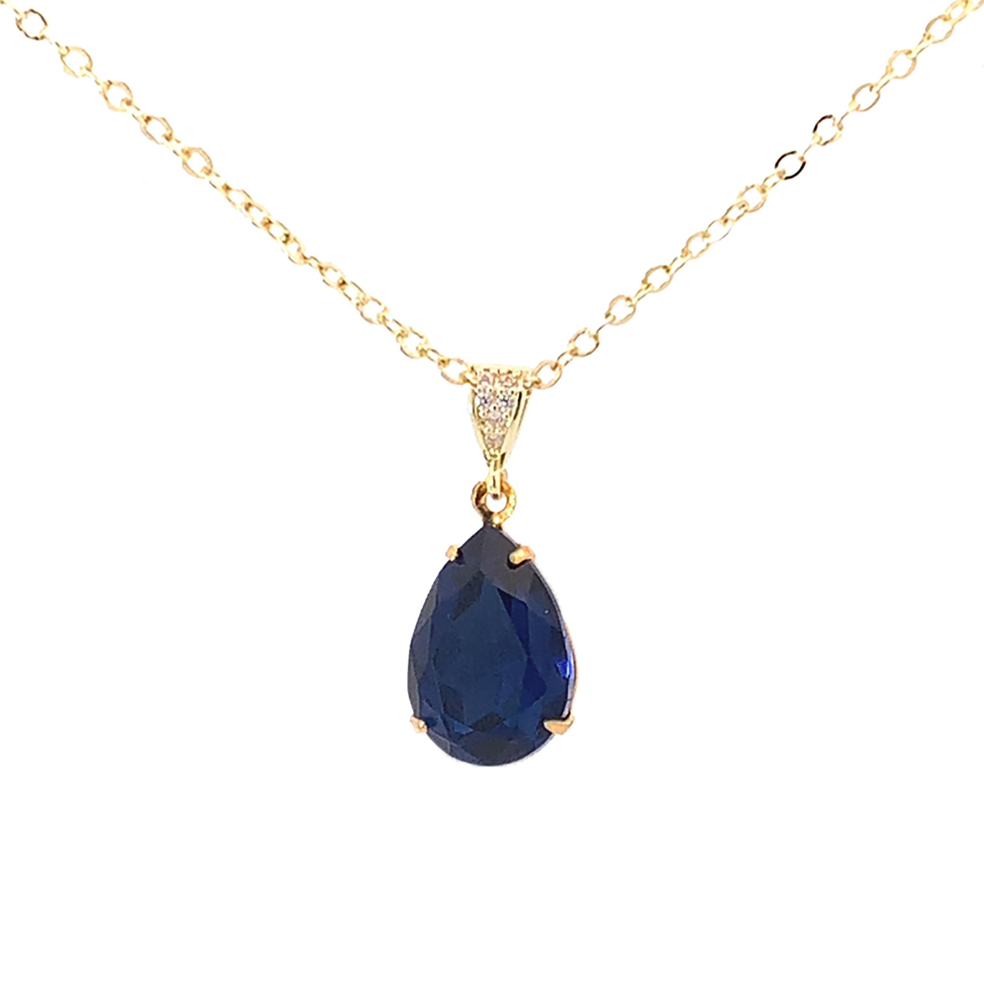 sapphire crystal teardrop pendant necklace gold