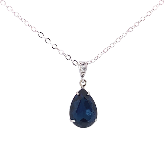 sapphire crystal teardrop pendant necklace silver