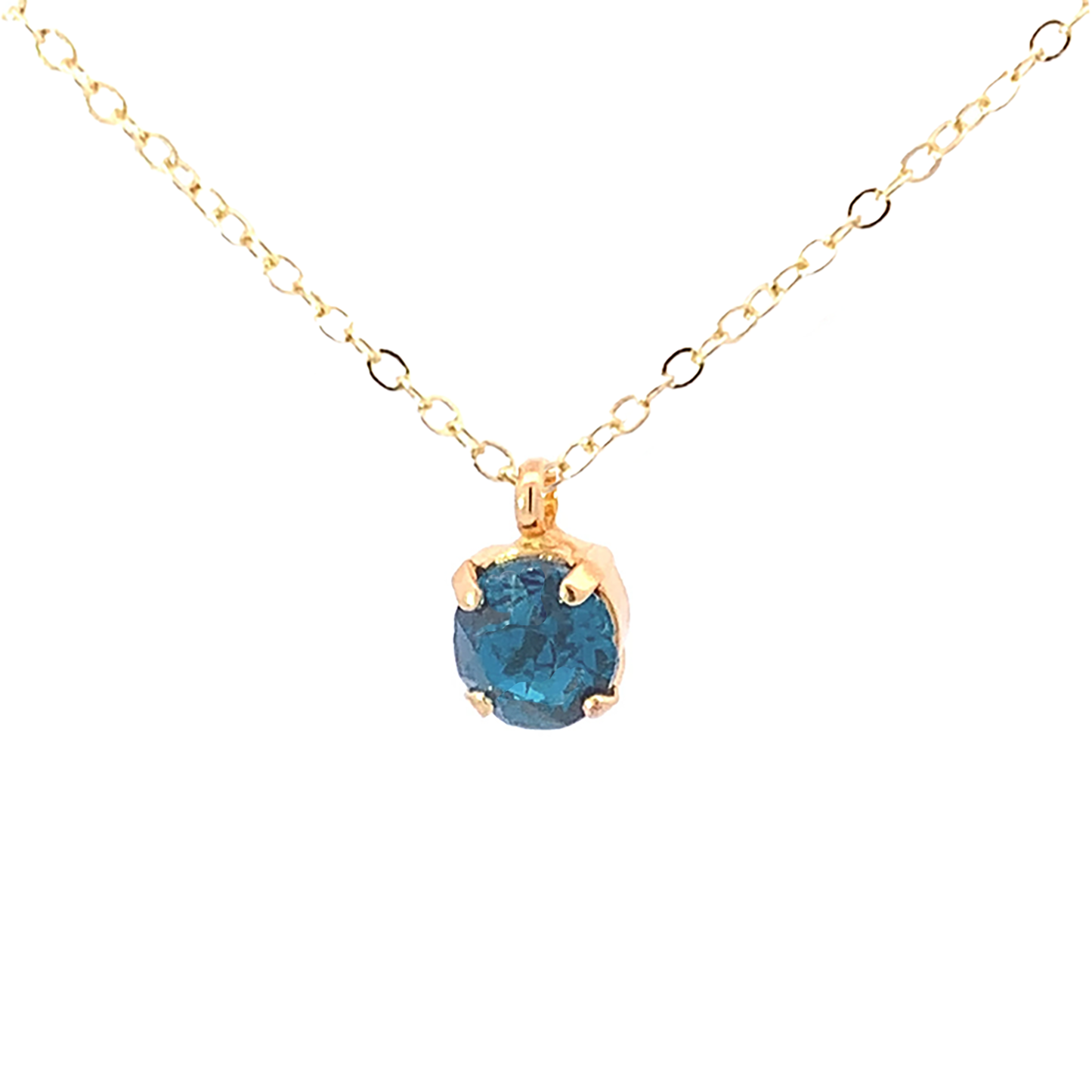 blue zircon crystal solitaire necklace gold