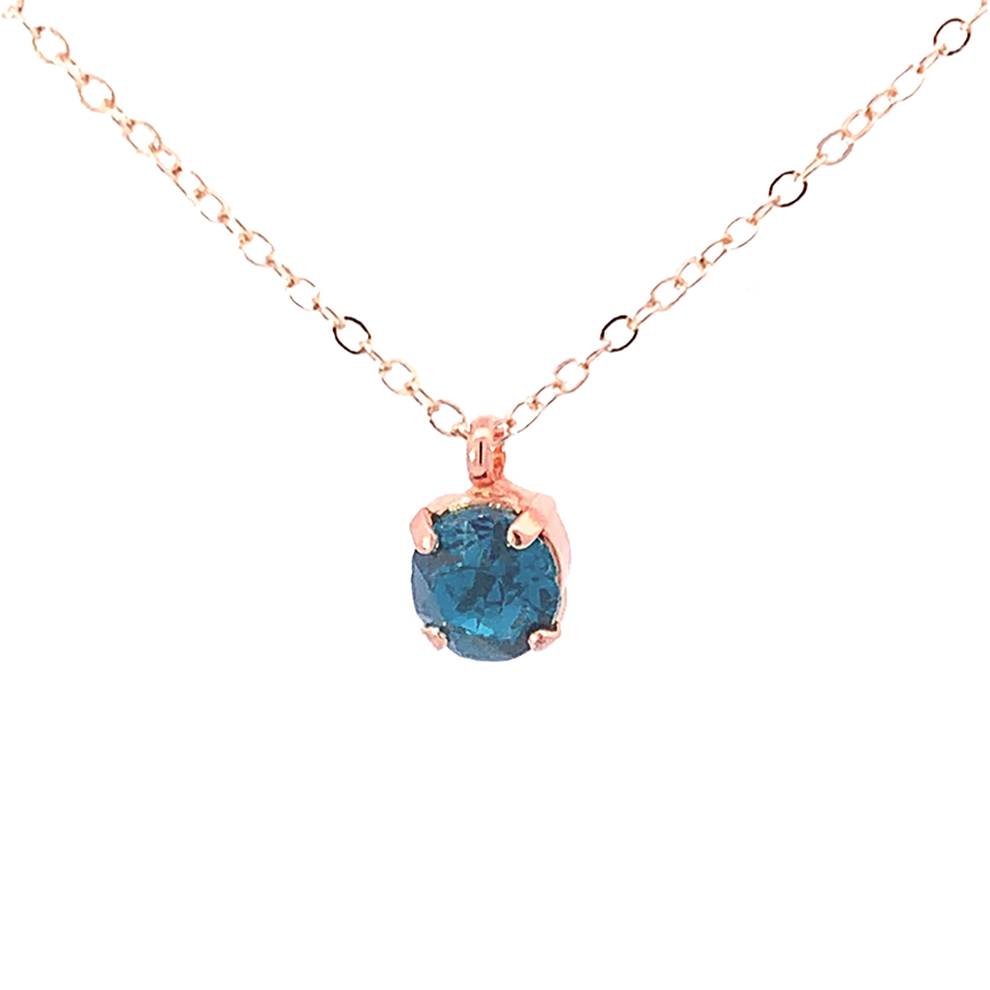 blue zircon crystal solitaire necklace rose gold