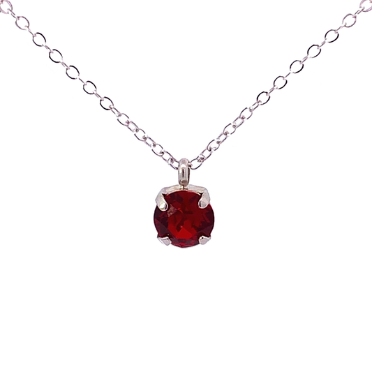 garnet crystal solitaire pendant necklace silver