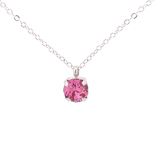 pink tourmaline solitaire pendant necklace silver