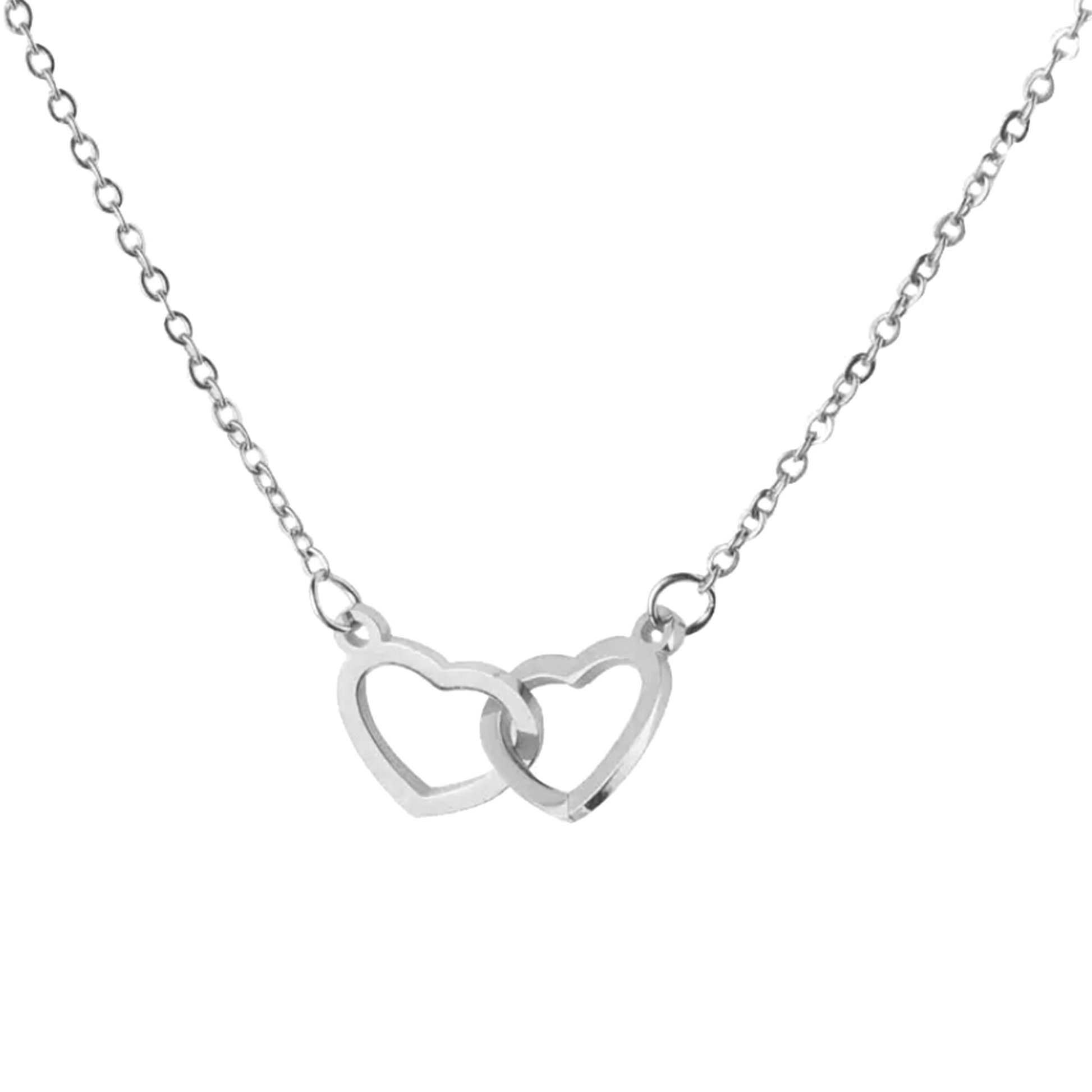 double heart necklace silver