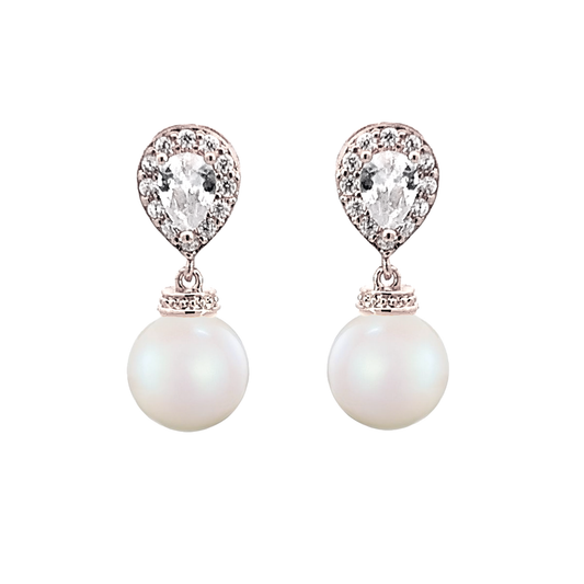 Pearl drop crystal stud earrings silver