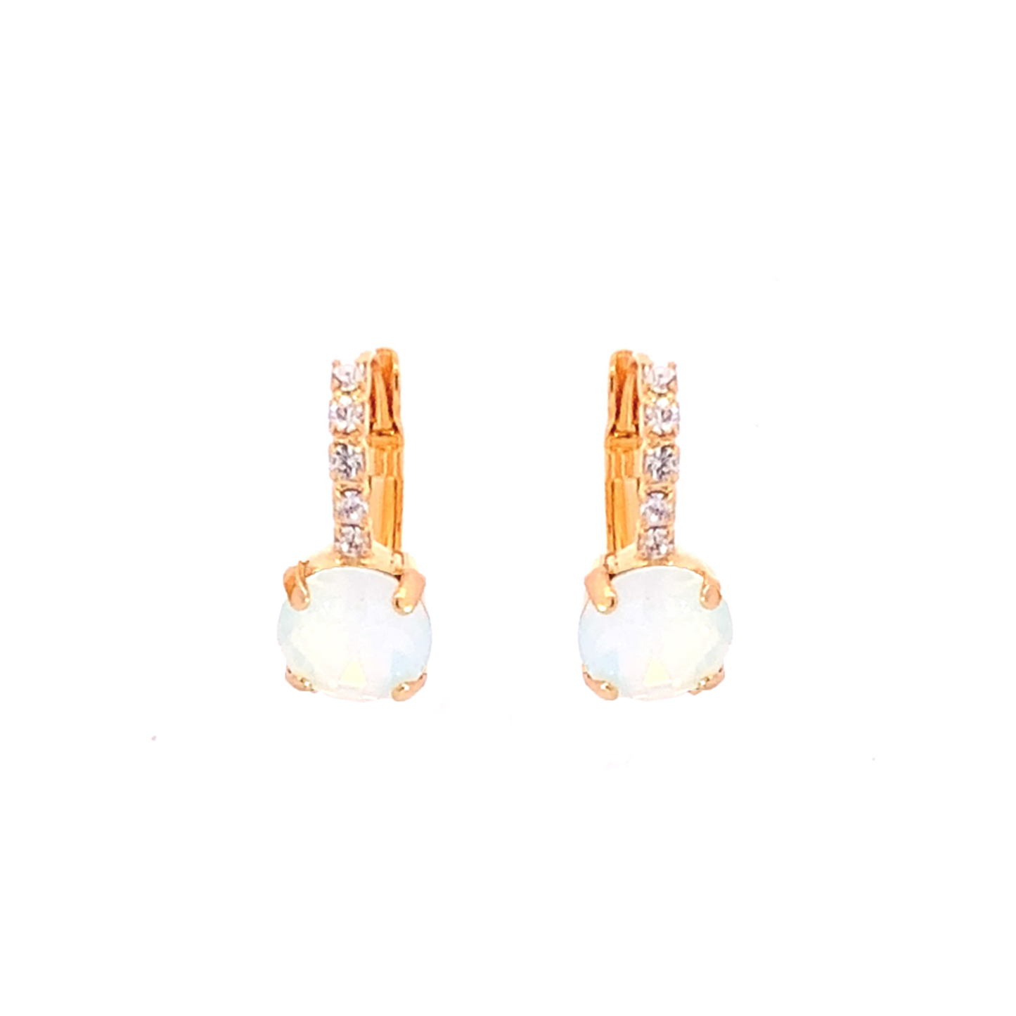 White opal bridesmaids solitaire drop earrings gold