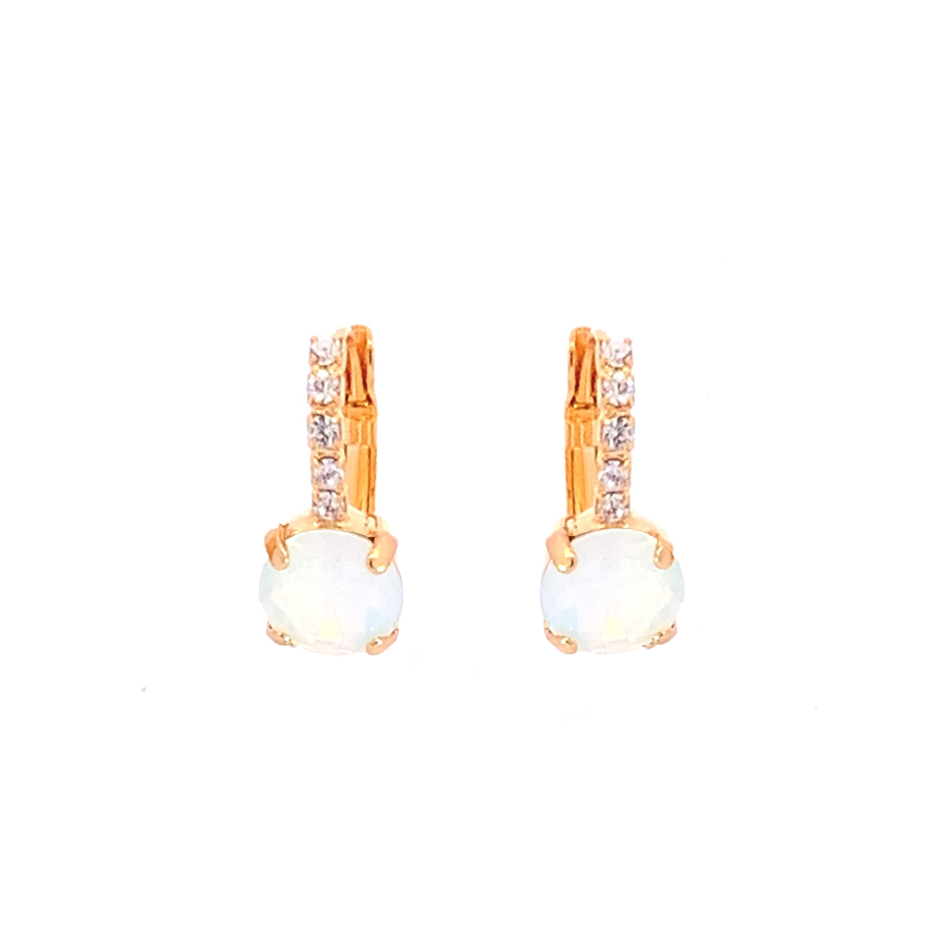 White opal bridesmaids solitaire drop earrings gold