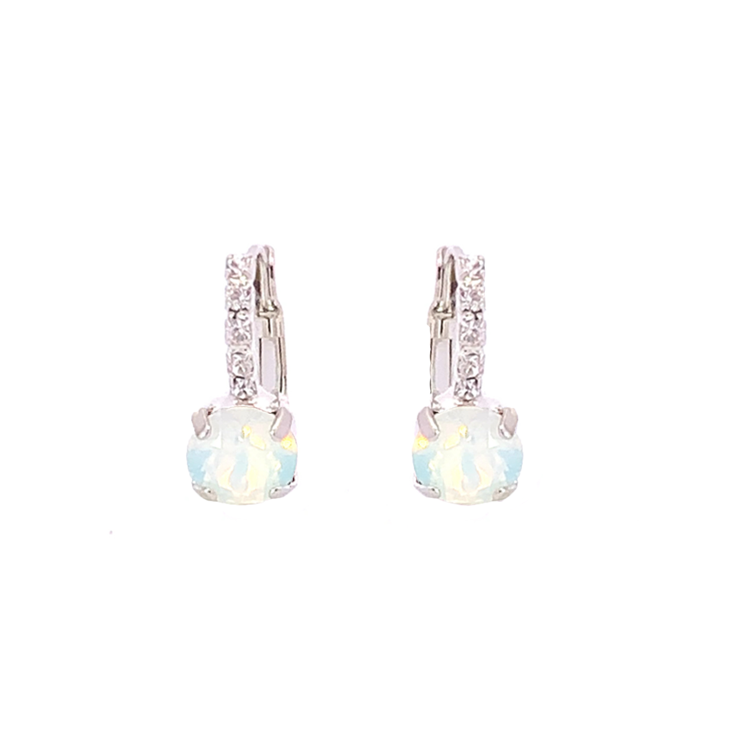 White opal bridesmaids solitaire drop earrings silver